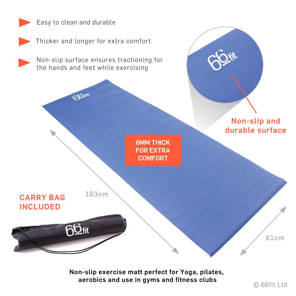 66fit Yoga Mat Plus+ Blue - With Carry Bag