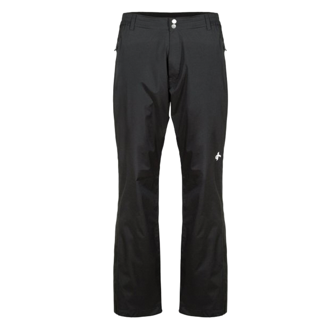 Black pants with a small logo on a white background