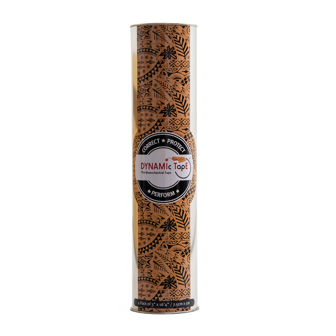 Cylindrical container with decorative patterns and 'Dynamic Tape' branding on a white background