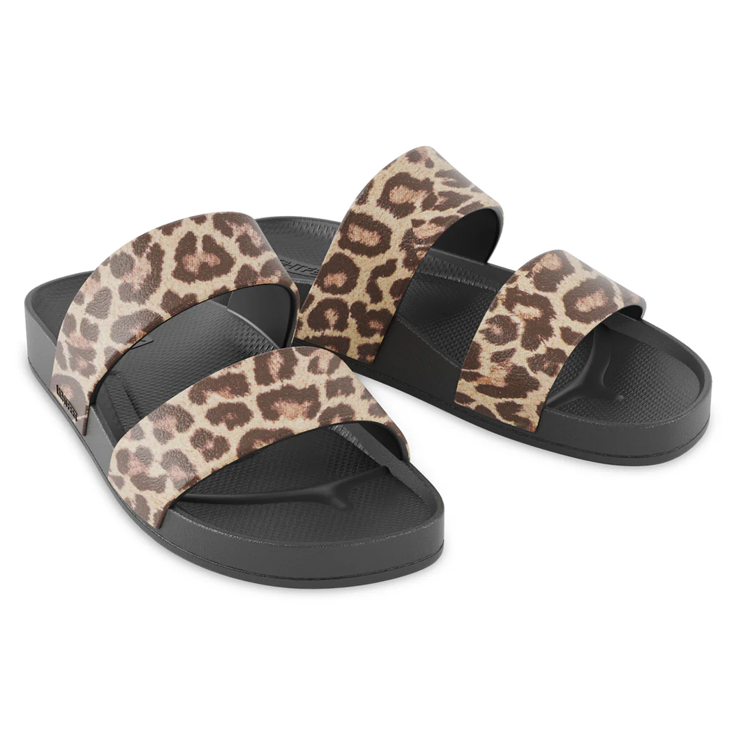 Lightfeet Double Strap Slides - Black Leopard