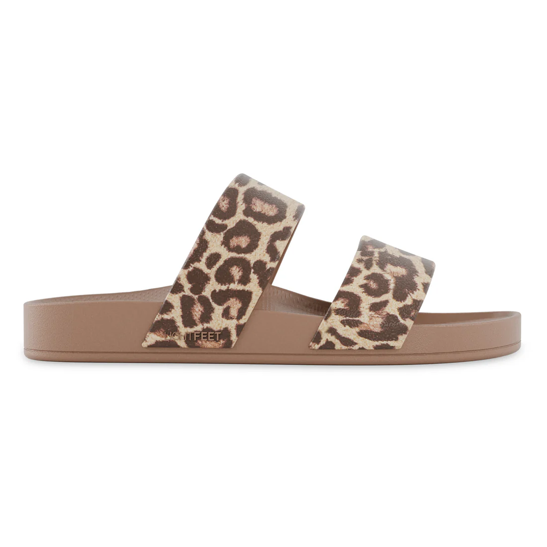 Lightfeet Double Strap Slides - Latte Leopard