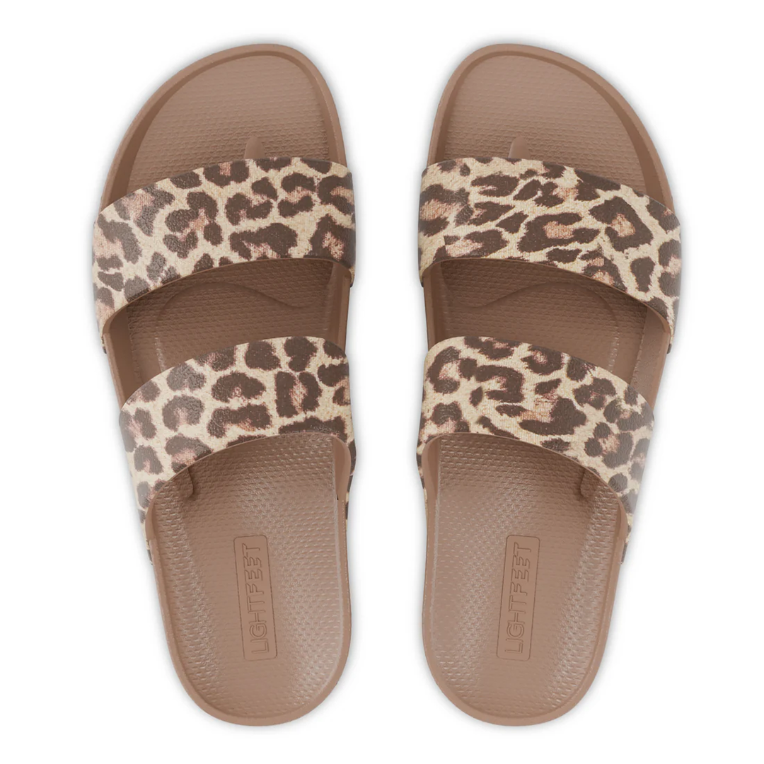 Lightfeet Double Strap Slides - Latte Leopard