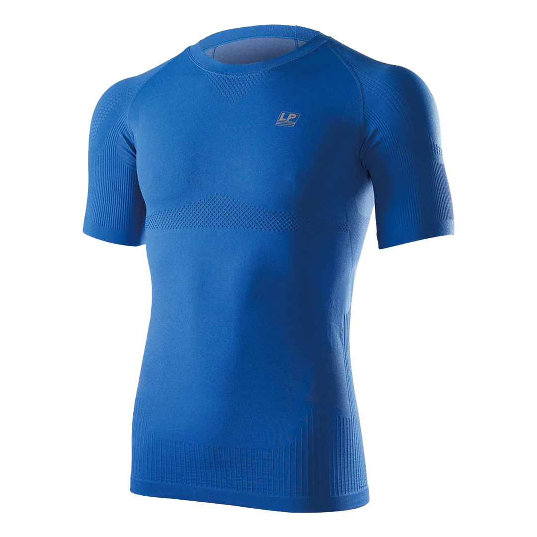 Black compression shirt with brand logo on a white background