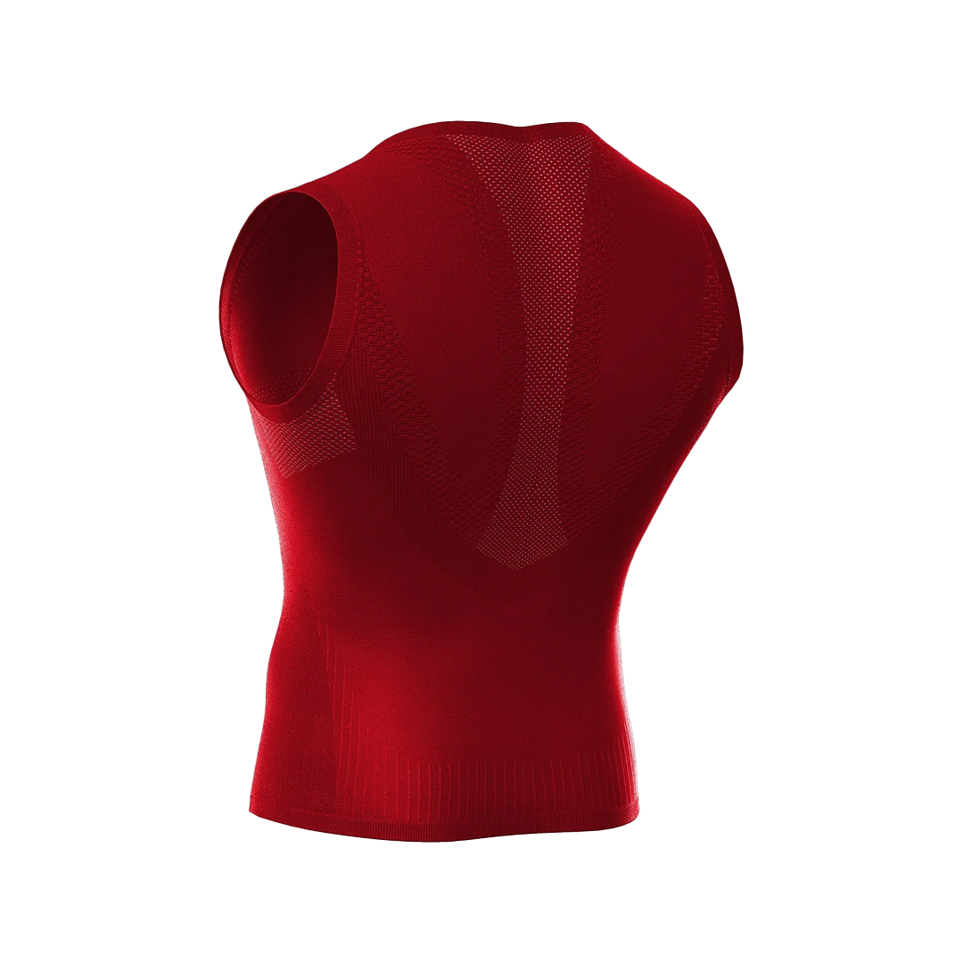 Red sleeveless compression top on a white background