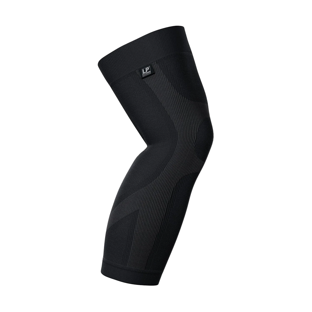 Black leg compression sleeve on a white background