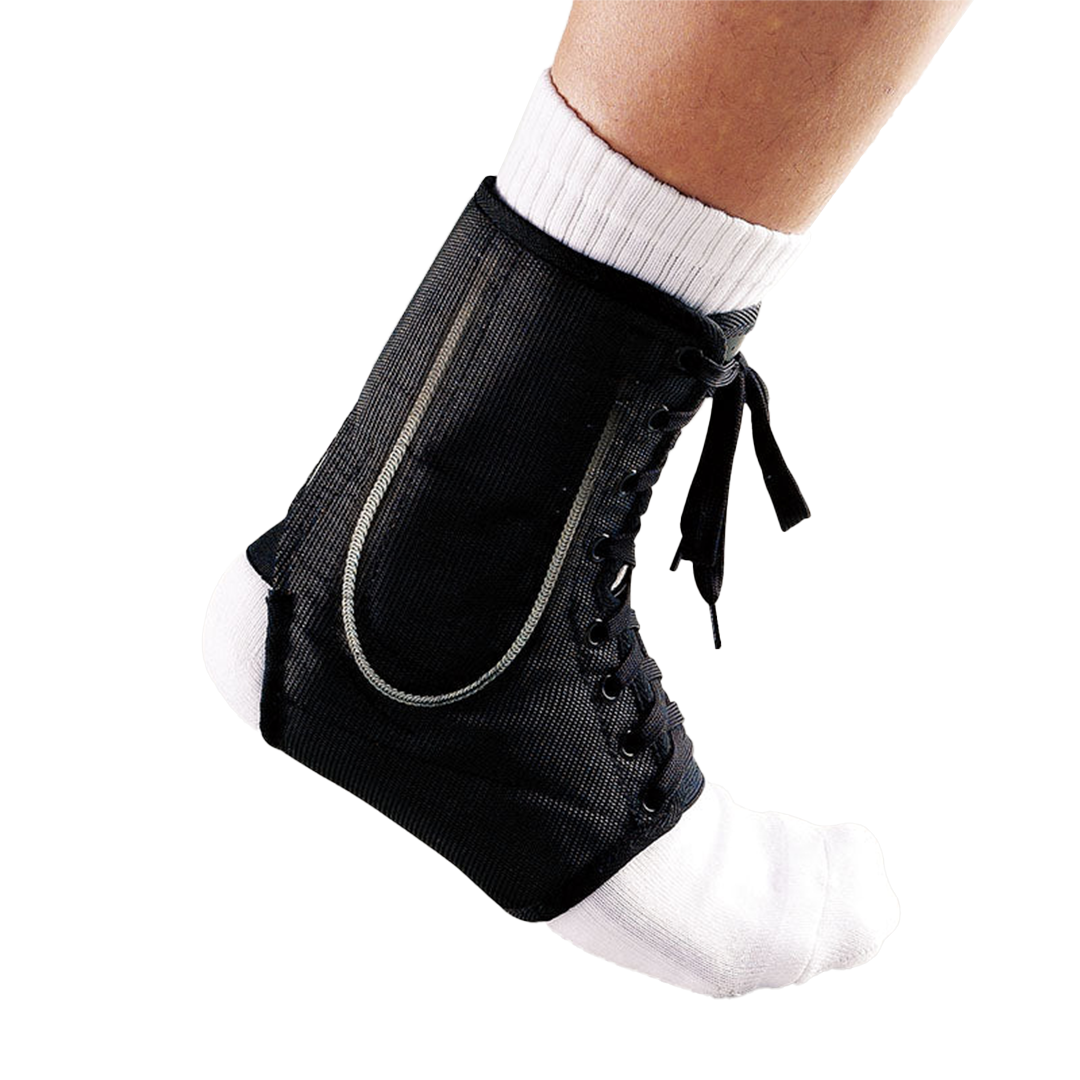 Black ankle support brace on a white background