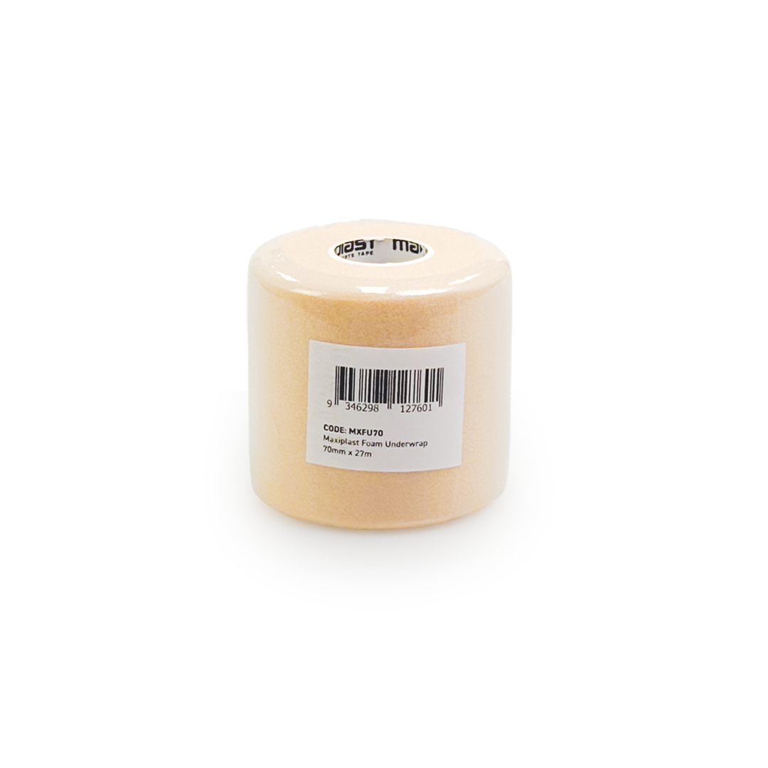 Roll of beige tape on a white background