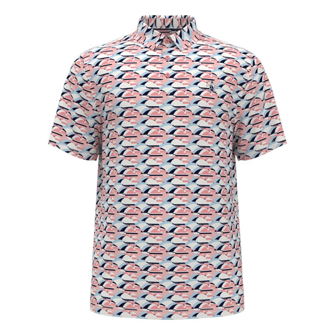 Short-sleeve shirt with a pattern of pink lips on a white background