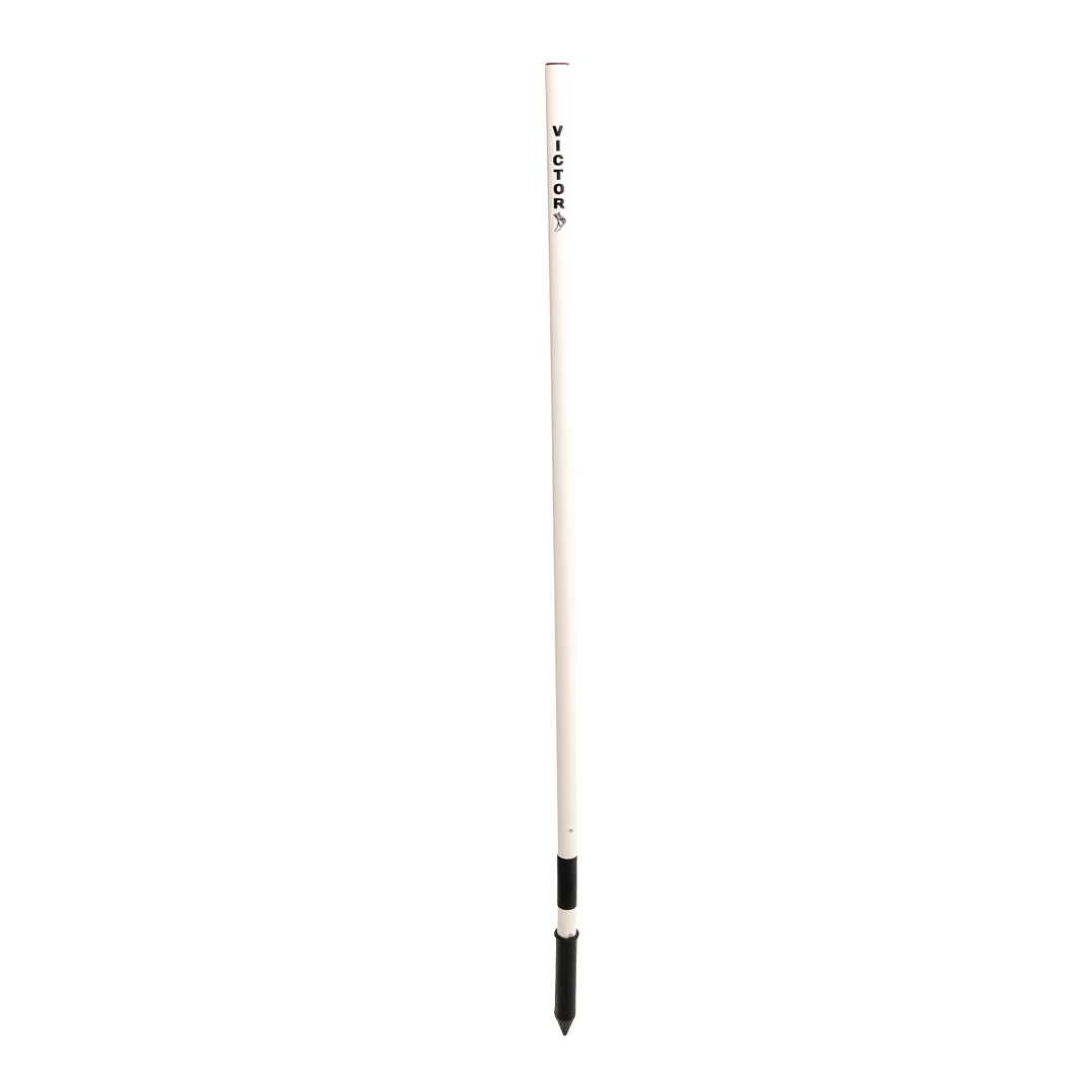 White pool cue with black tip on a white background
