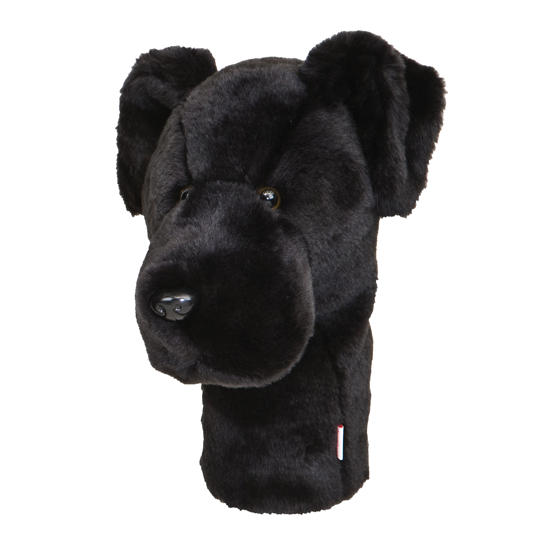 Black dog-shaped golf club head cover on a white background