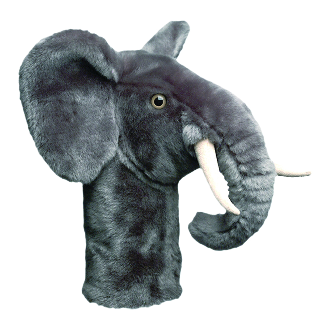 Plush elephant head toy on a white background