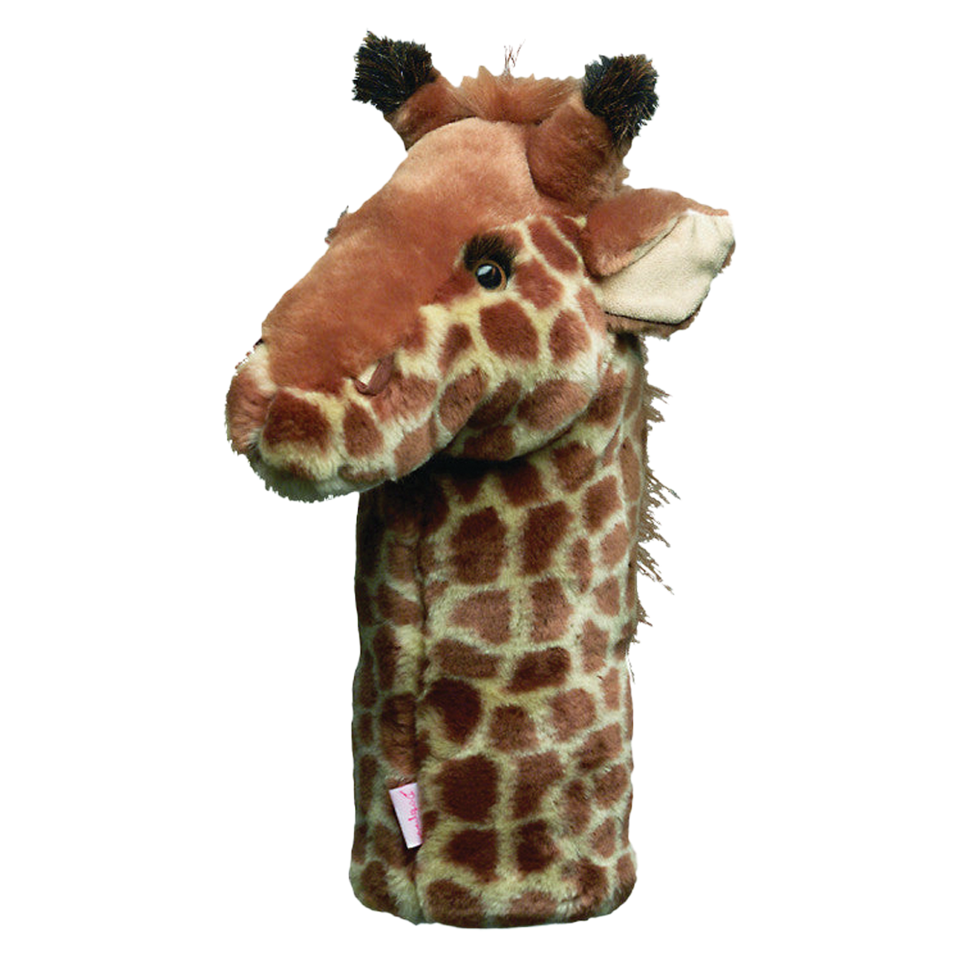 Giraffe-shaped golf club head cover on a white background